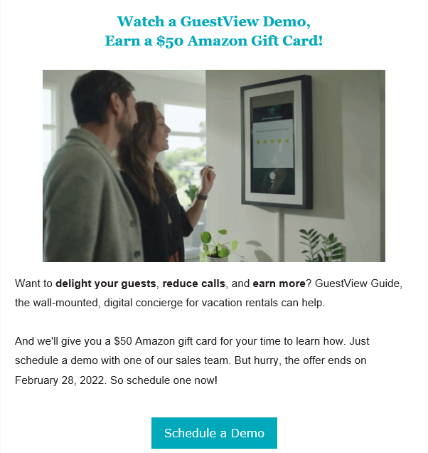 Watch a GuestView Guide demo, earn a $50 Amazon gift card (offer ended February 28, 2022). Schedule a demo